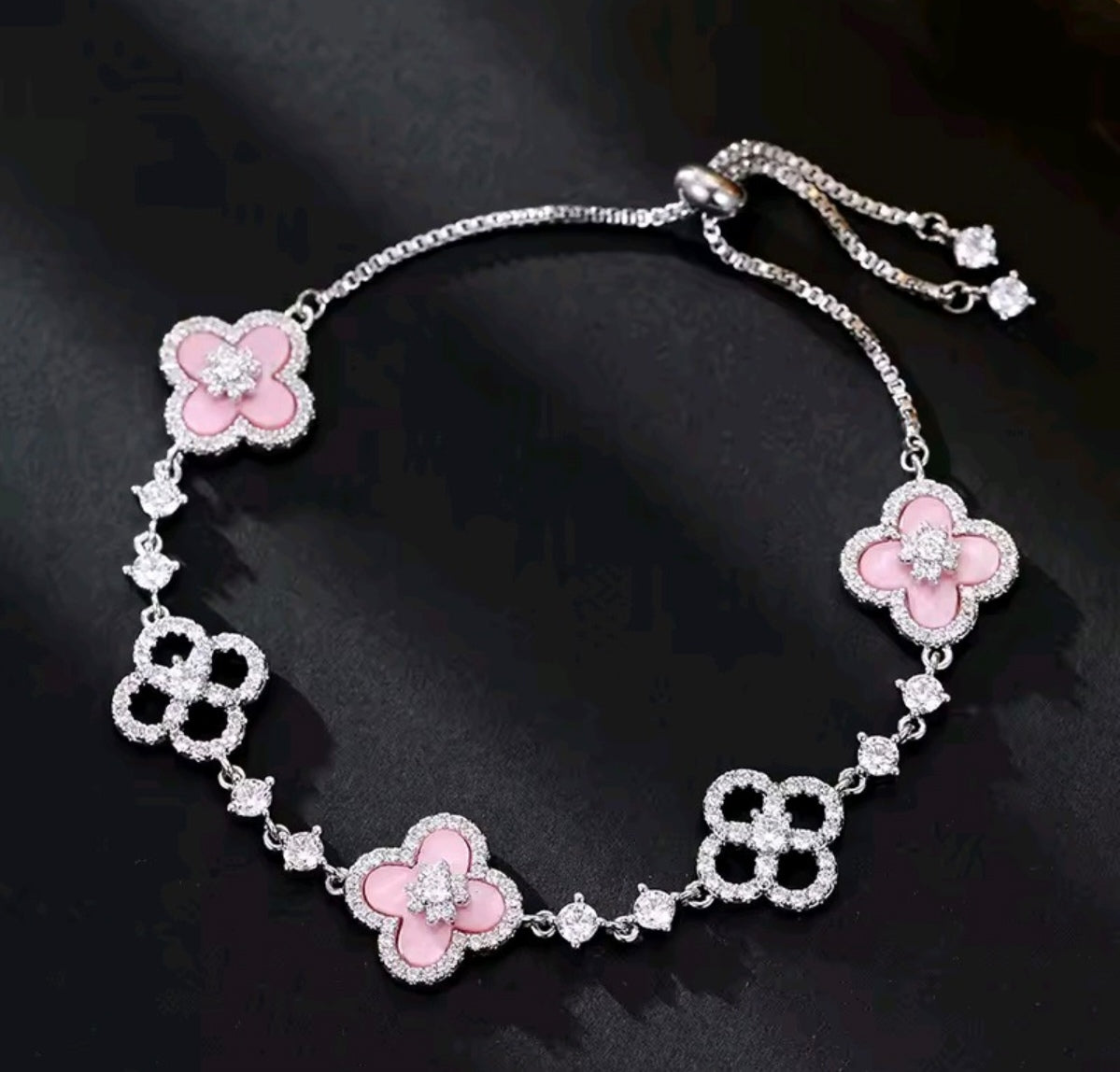 Crystal  Flower Stainless Steel Cuff Bracelet