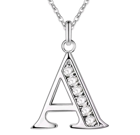 925 Sterling Silver Zircon Initial Letter Necklace
