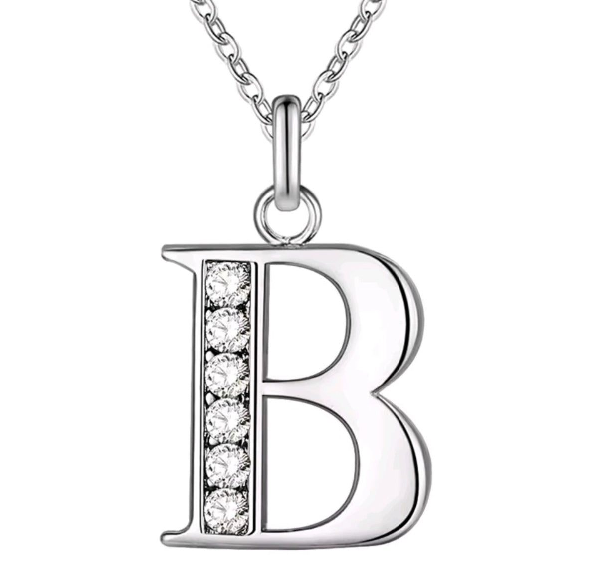 925 Sterling Silver Zircon Initial Letter Necklace