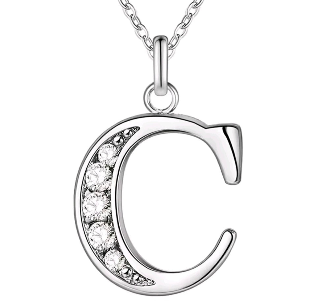 925 Sterling Silver Zircon Initial Letter Necklace