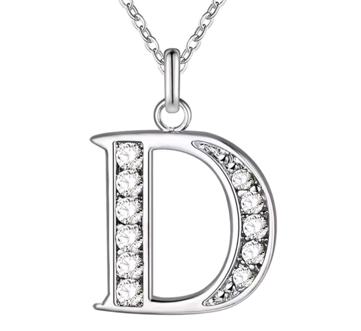925 Sterling Silver Zircon Initial Letter Necklace