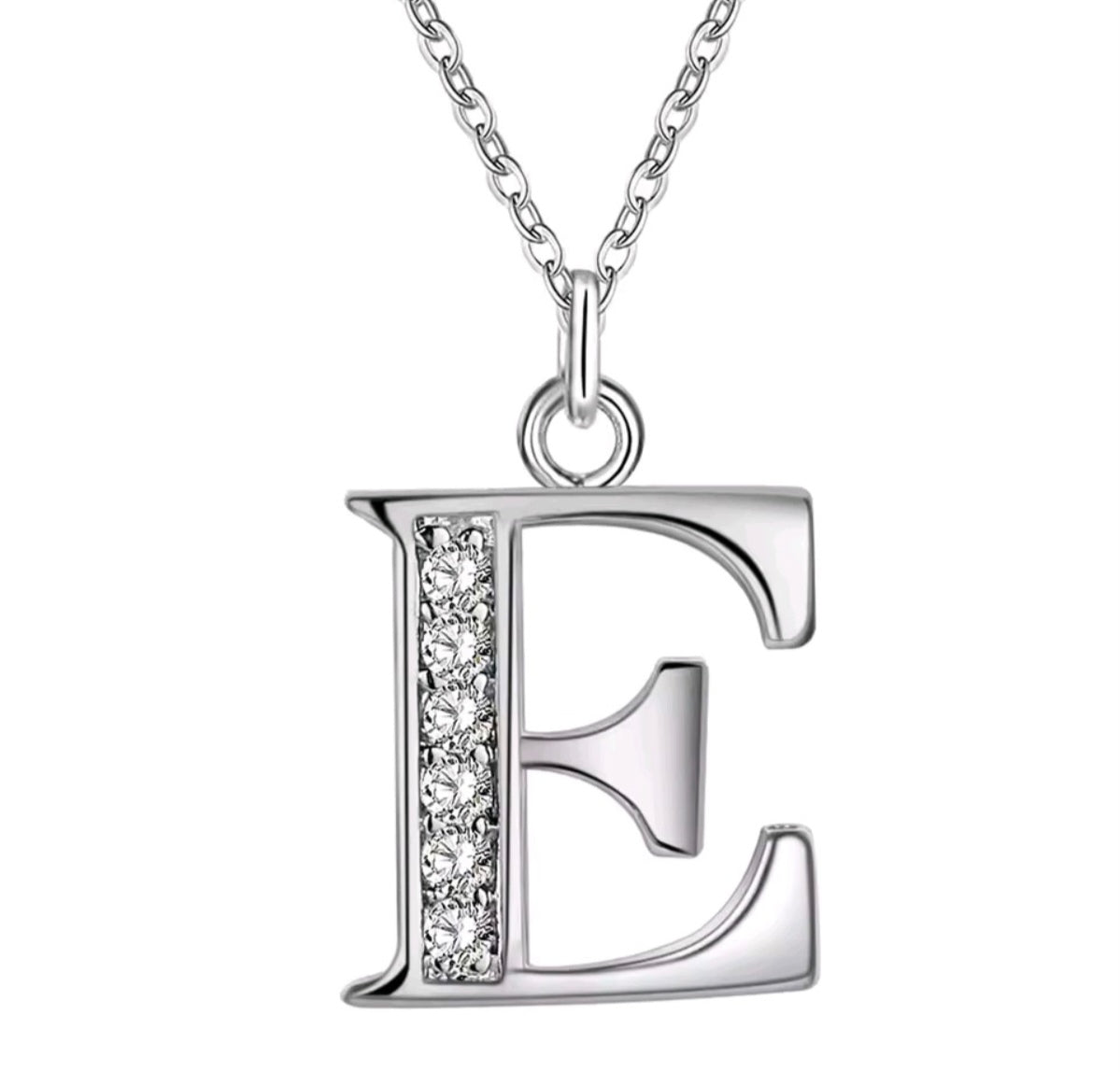 925 Sterling Silver Zircon Initial Letter Necklace