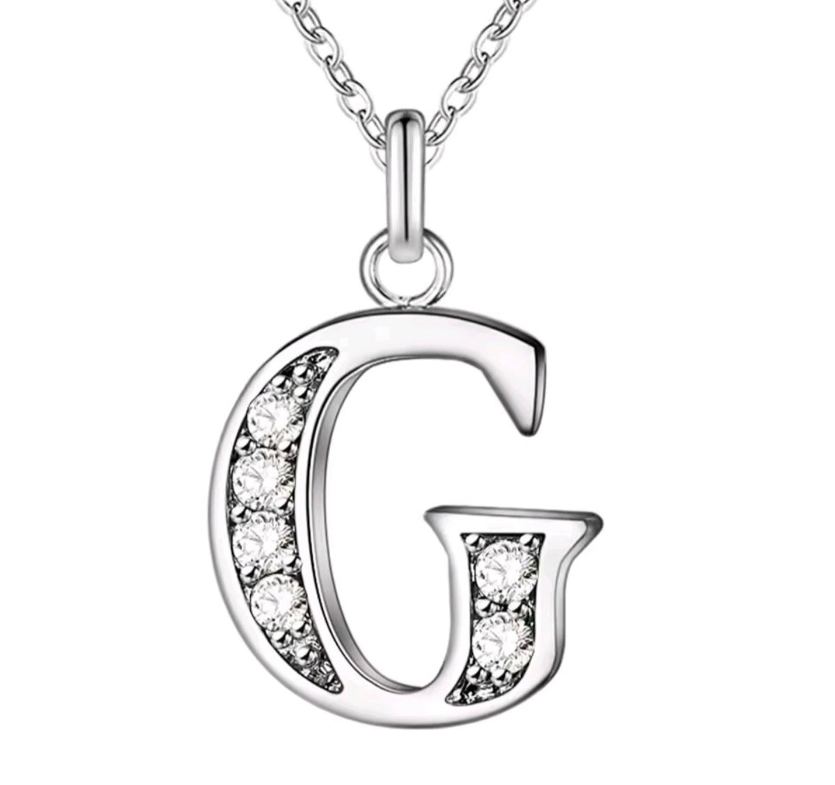 925 Sterling Silver Zircon Initial Letter Necklace