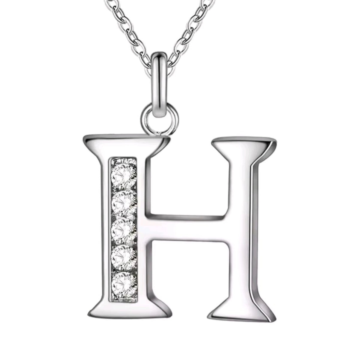 925 Sterling Silver Zircon Initial Letter Necklace