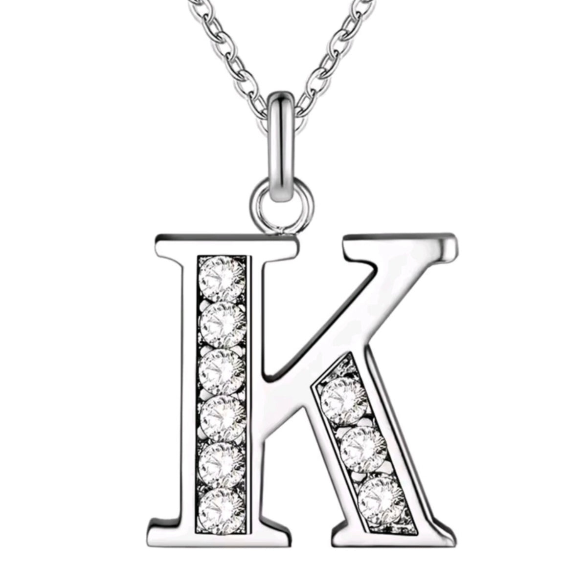 925 Sterling Silver Zircon Initial Letter Necklace