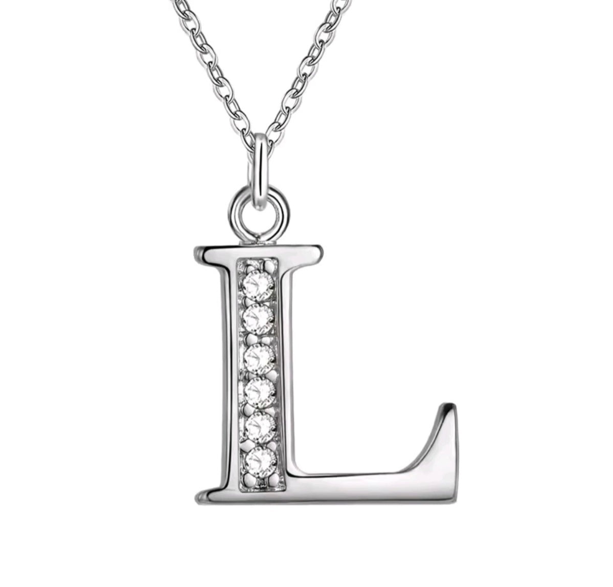 925 Sterling Silver Zircon Initial Letter Necklace