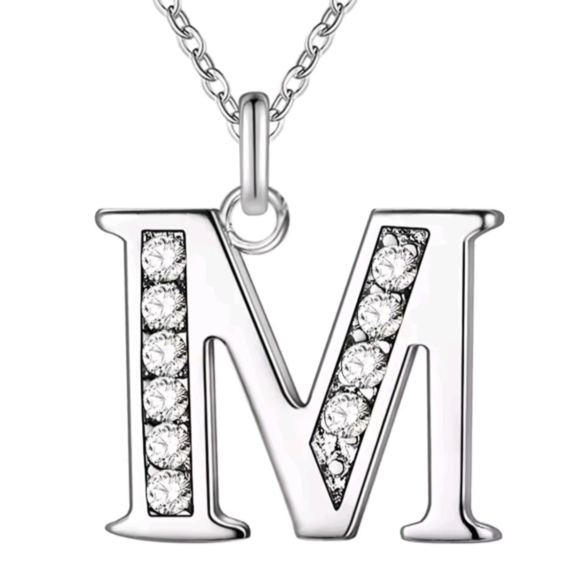925 Sterling Silver Zircon Initial Letter Necklace