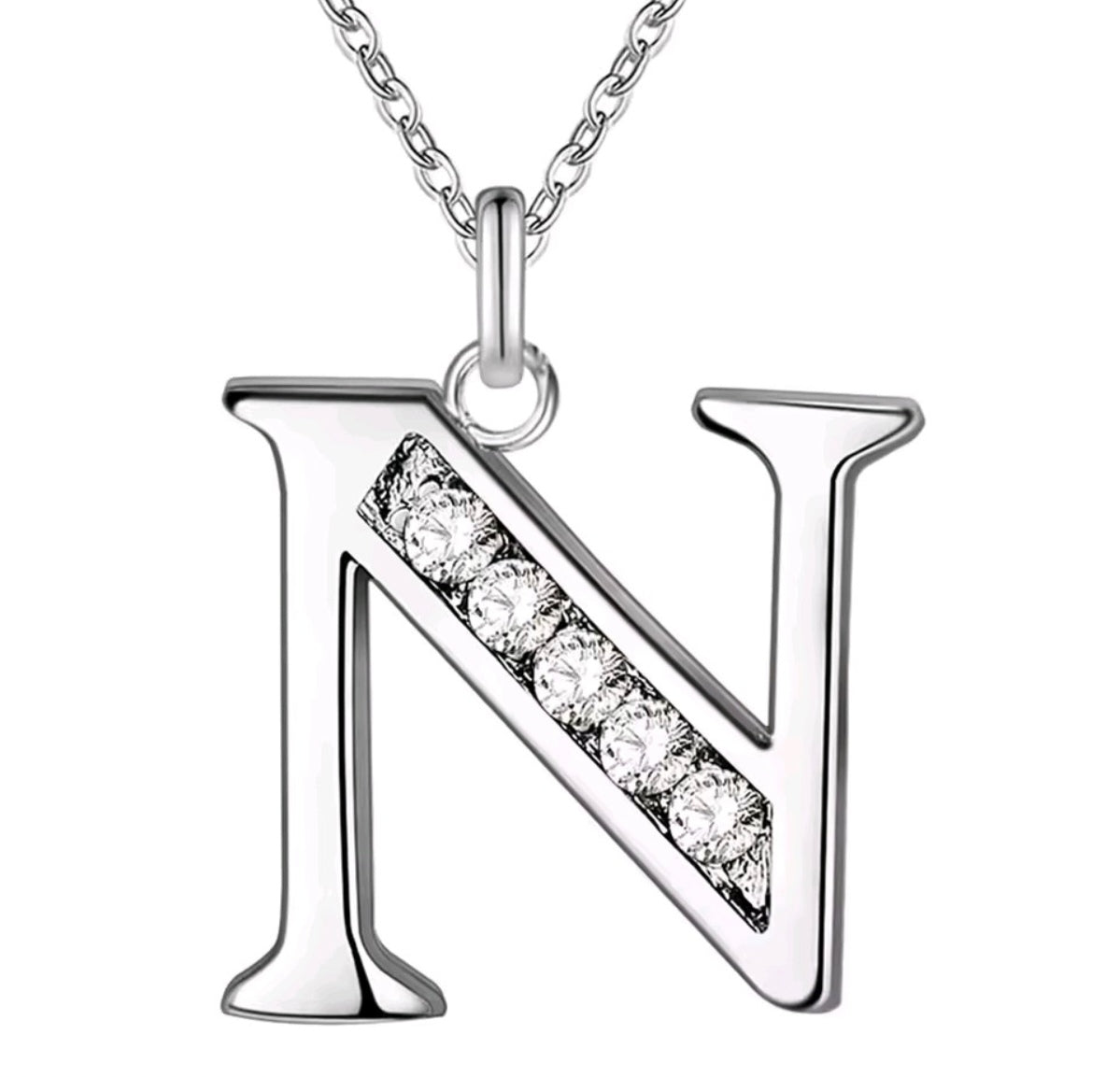 925 Sterling Silver Zircon Initial Letter Necklace