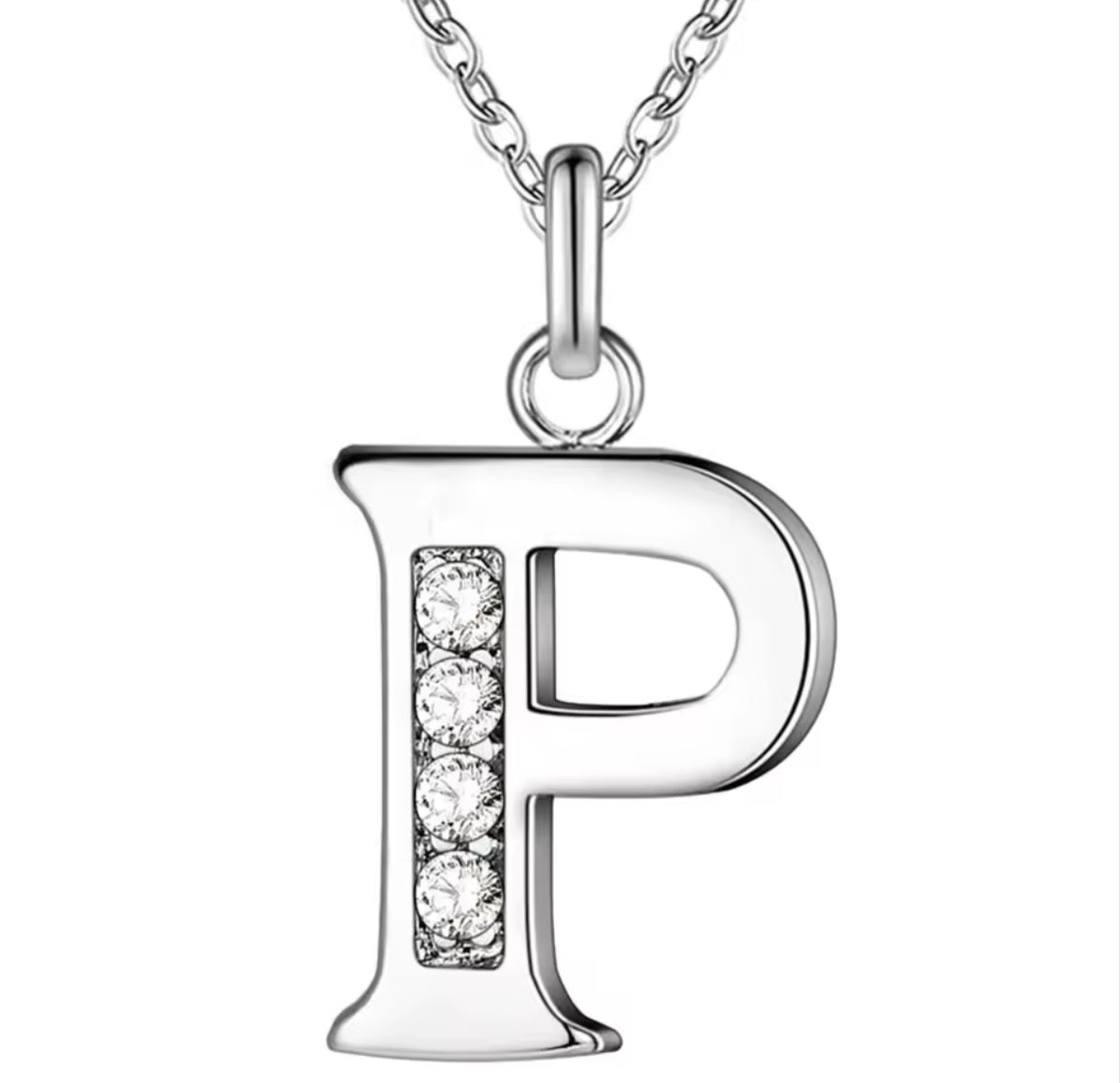925 Sterling Silver Zircon Initial Letter Necklace