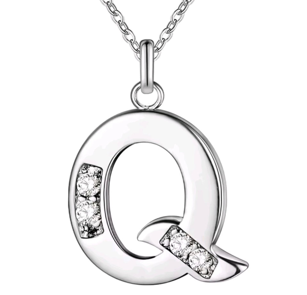 925 Sterling Silver Zircon Initial Letter Necklace