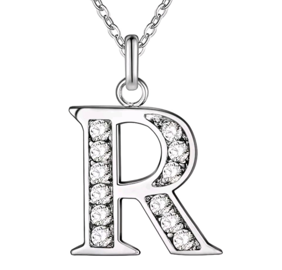 925 Sterling Silver Zircon Initial Letter Necklace