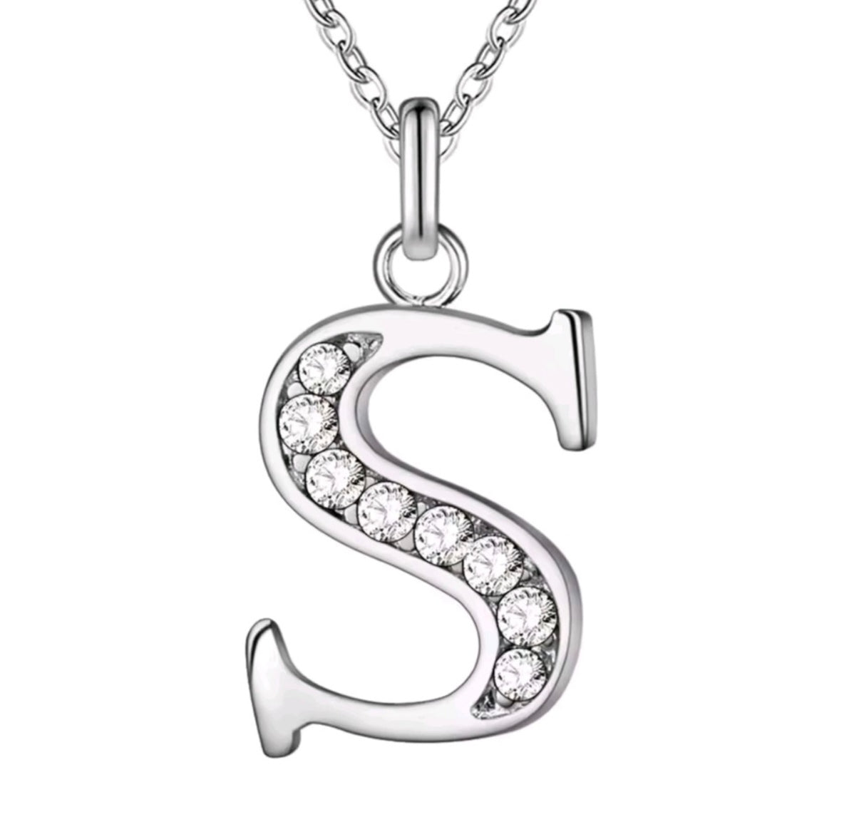 925 Sterling Silver Zircon Initial Letter Necklace
