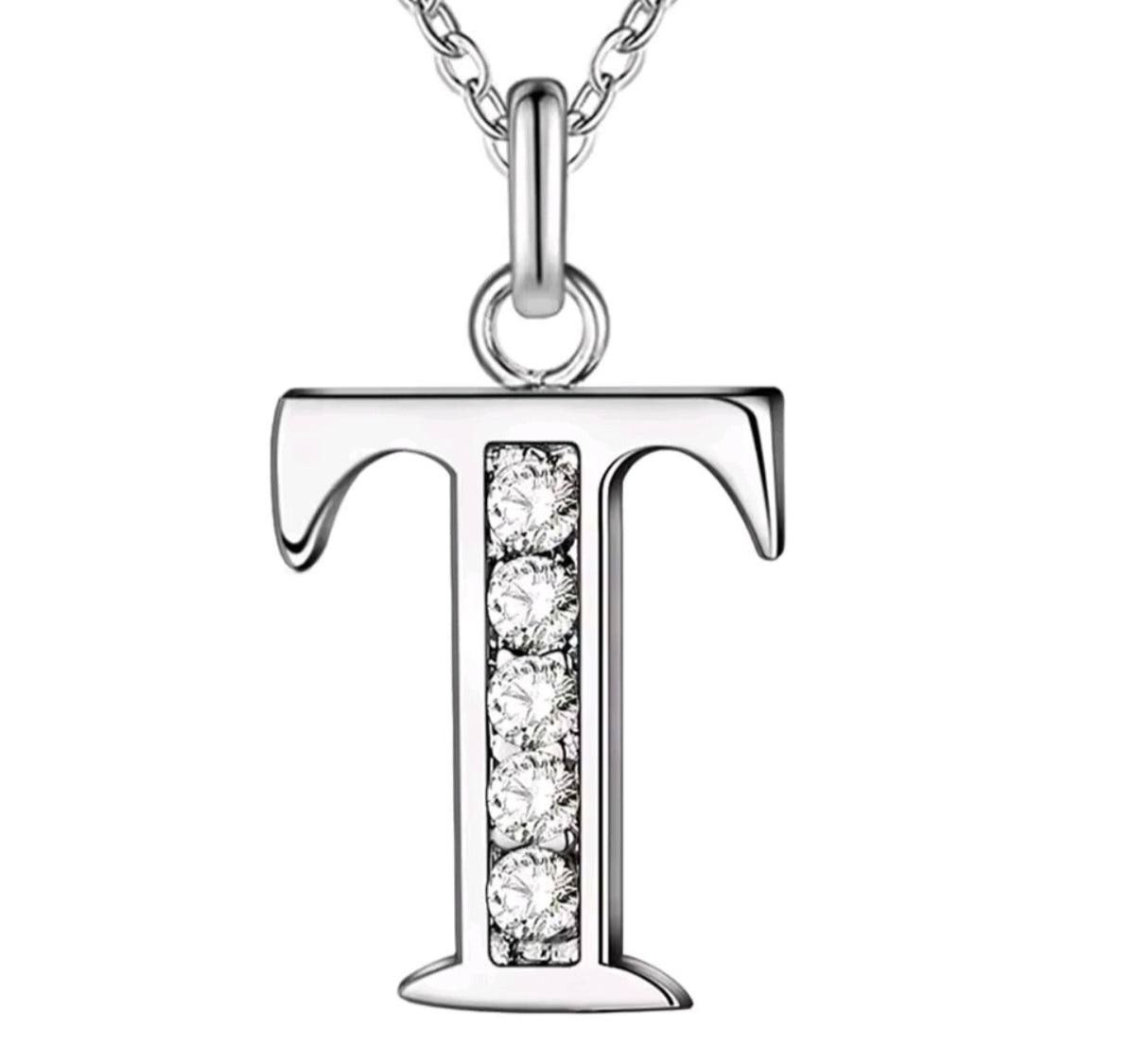 925 Sterling Silver Zircon Initial Letter Necklace