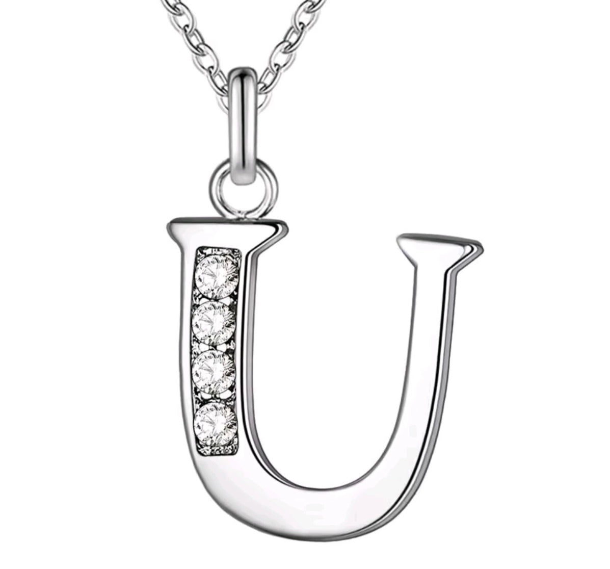 925 Sterling Silver Zircon Initial Letter Necklace