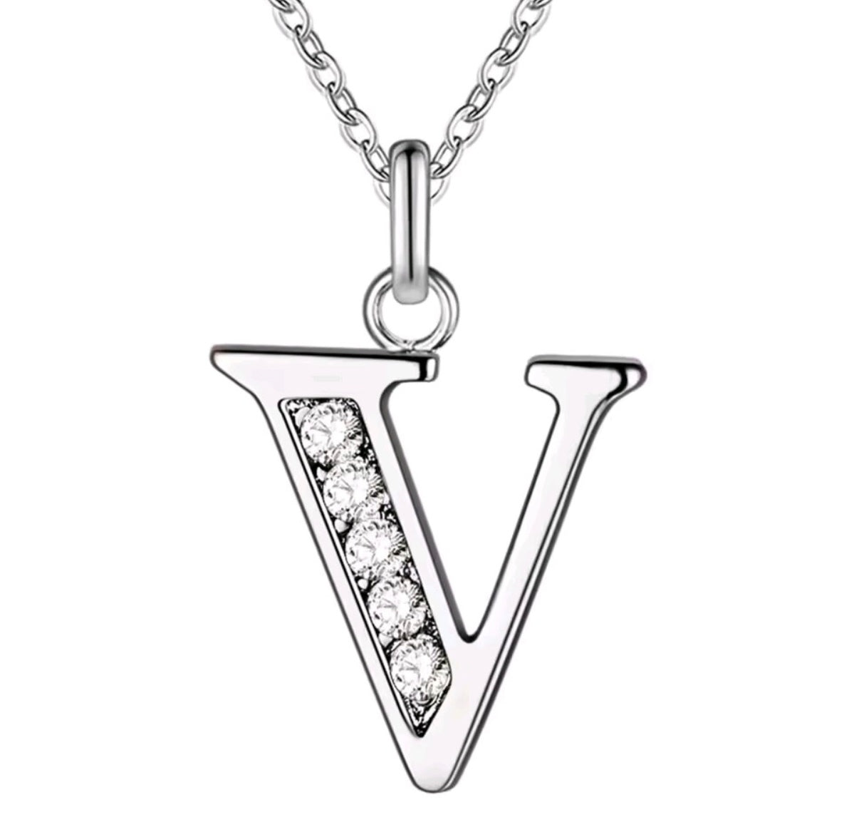 925 Sterling Silver Zircon Initial Letter Necklace
