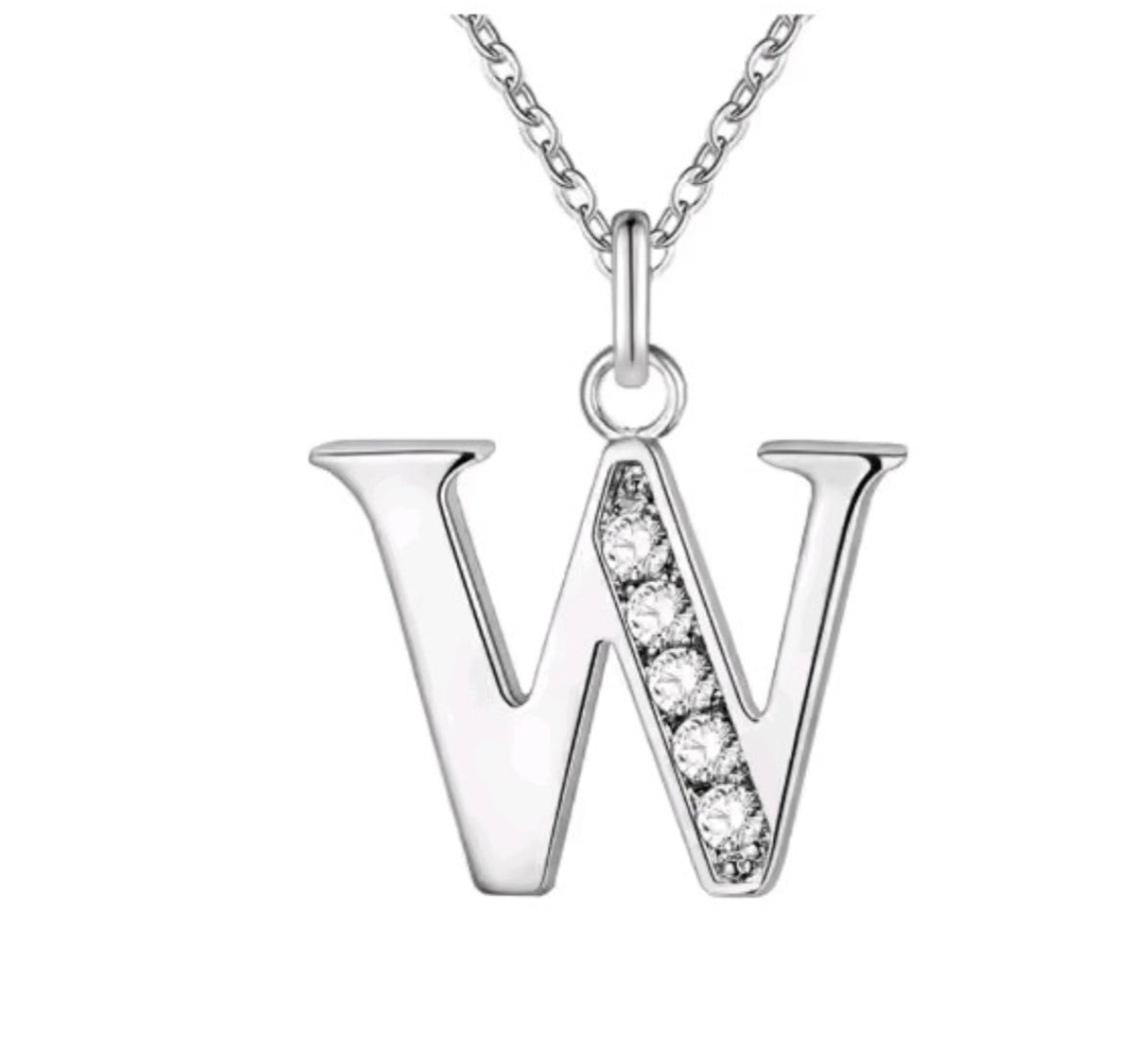 925 Sterling Silver Zircon Initial Letter Necklace
