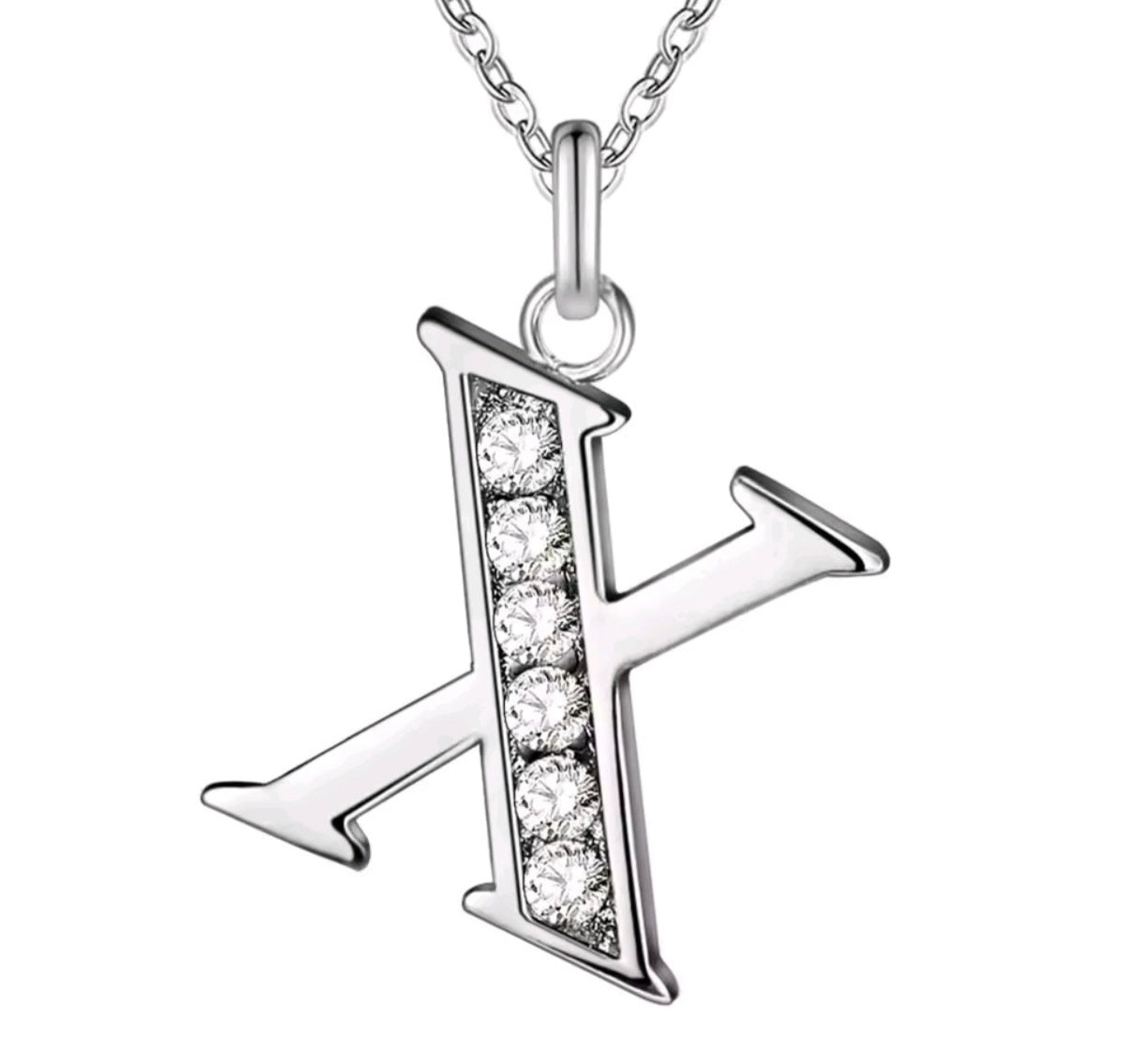 925 Sterling Silver Zircon Initial Letter Necklace