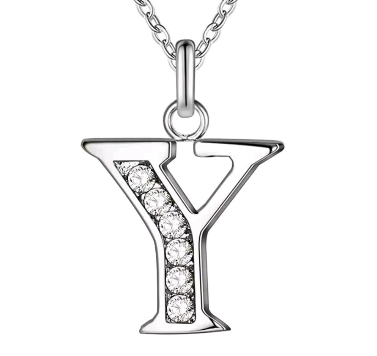 925 Sterling Silver Zircon Initial Letter Necklace