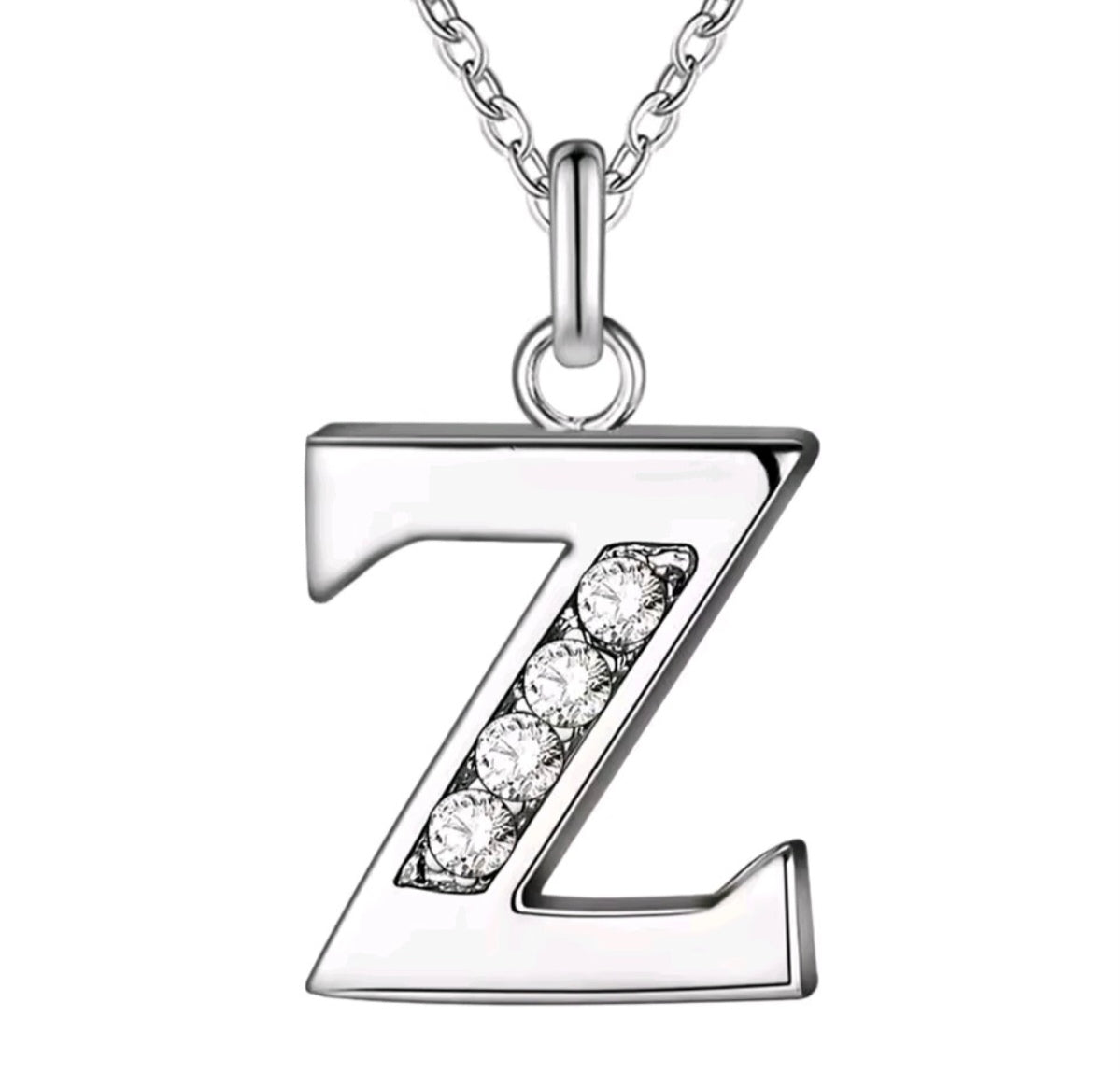 925 Sterling Silver Zircon Initial Letter Necklace