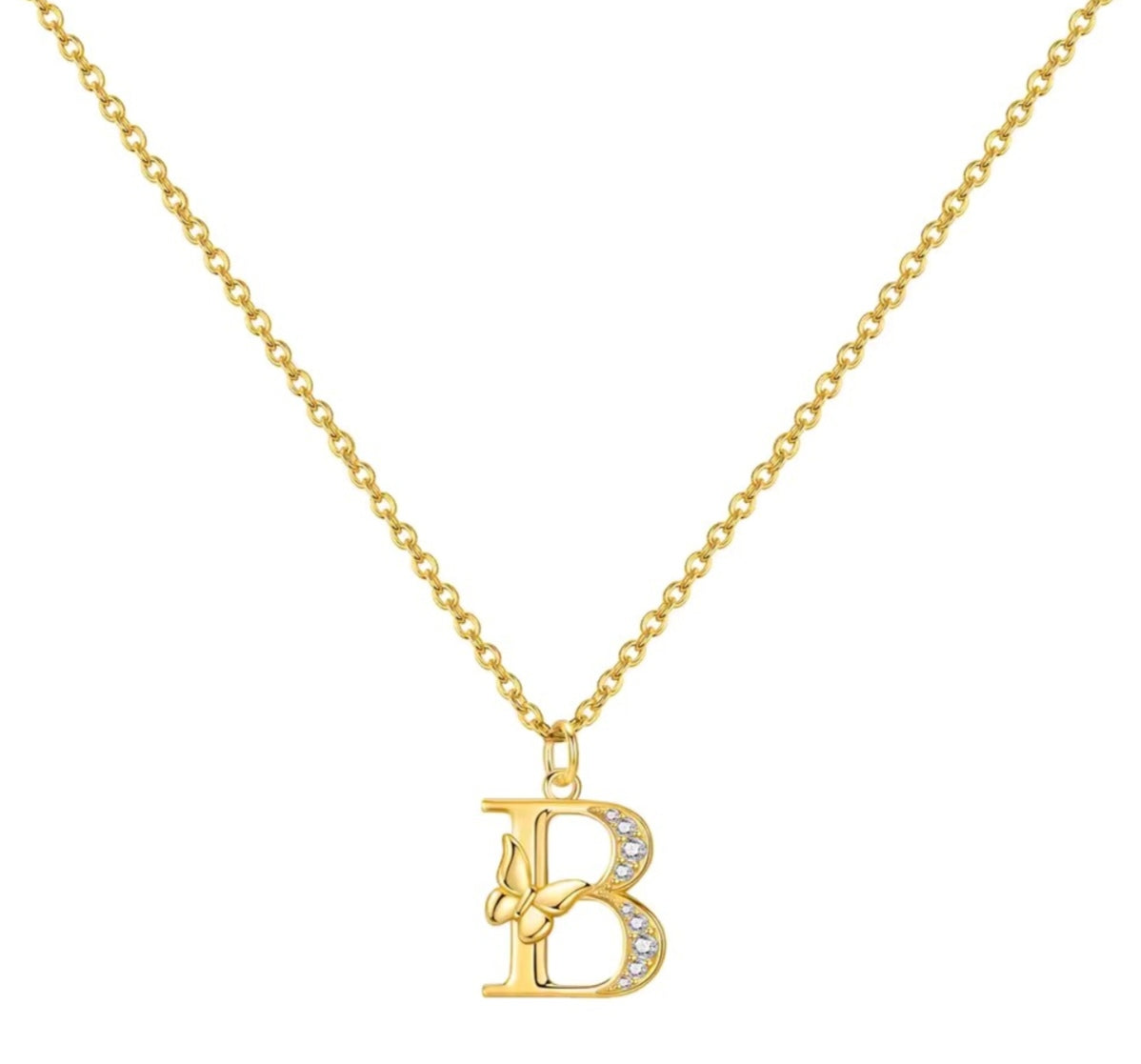 925 Sterling Silver Gold-Plated Butterfly Initial Letter Necklace