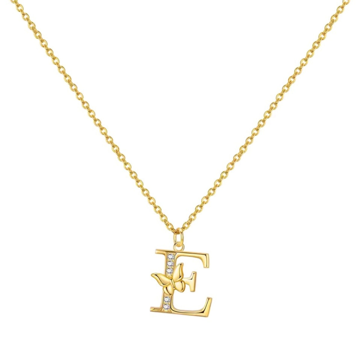 925 Sterling Silver Gold-Plated Butterfly Initial Letter Necklace