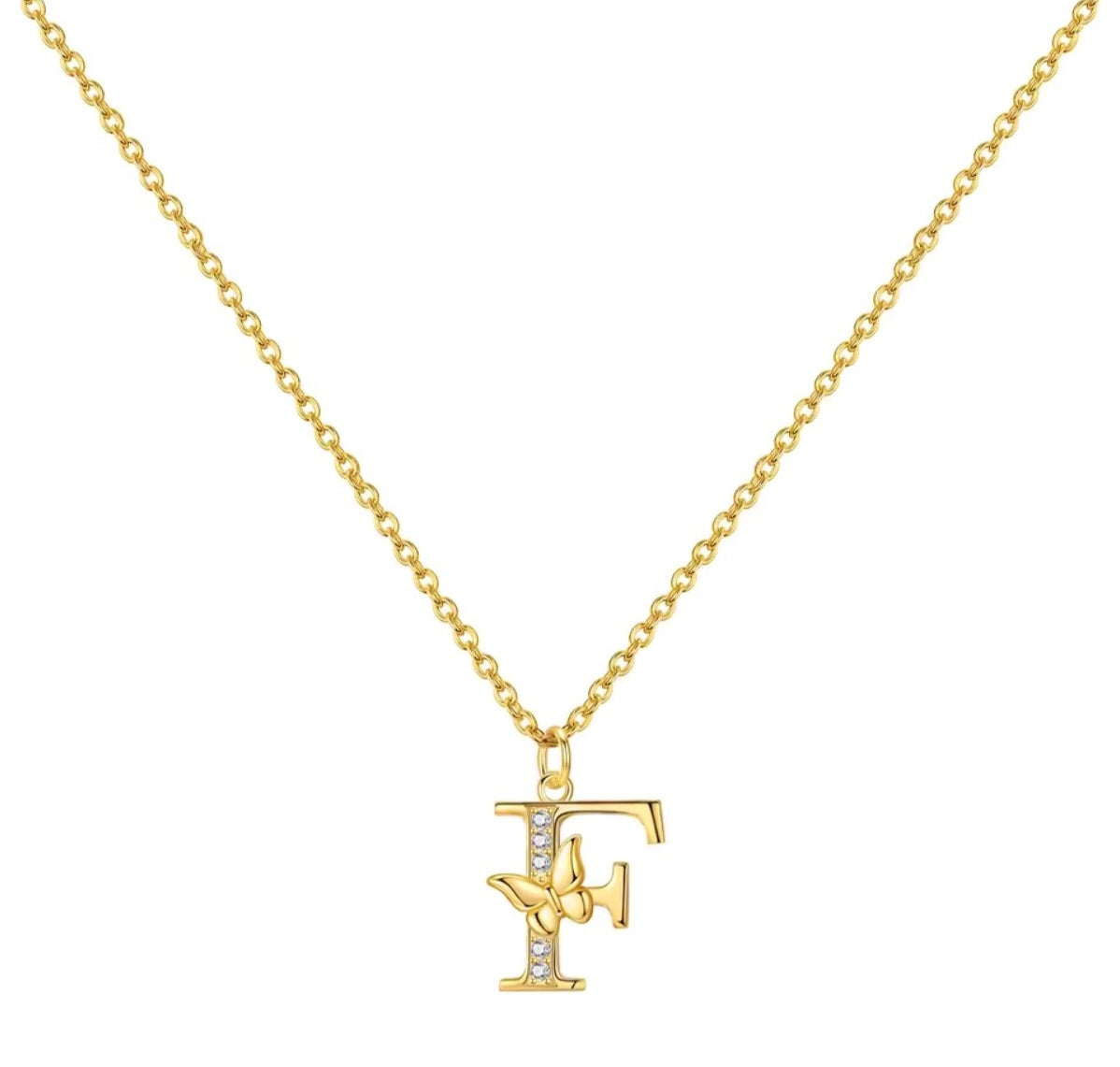 925 Sterling Silver Gold-Plated Butterfly Initial Letter Necklace