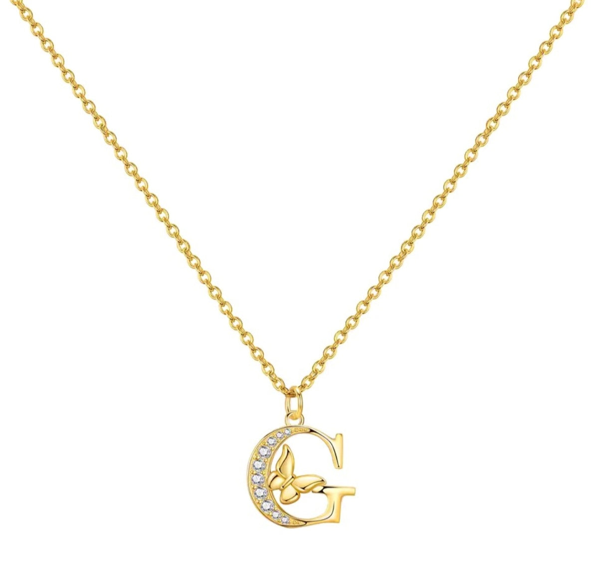 925 Sterling Silver Gold-Plated Butterfly Initial Letter Necklace
