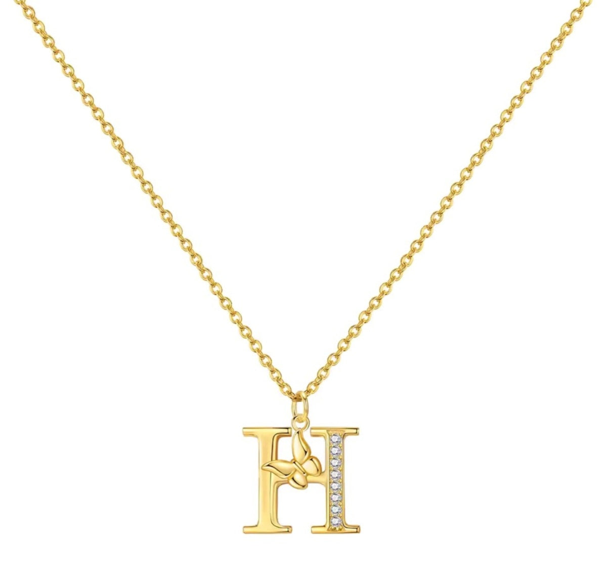 925 Sterling Silver Gold-Plated Butterfly Initial Letter Necklace