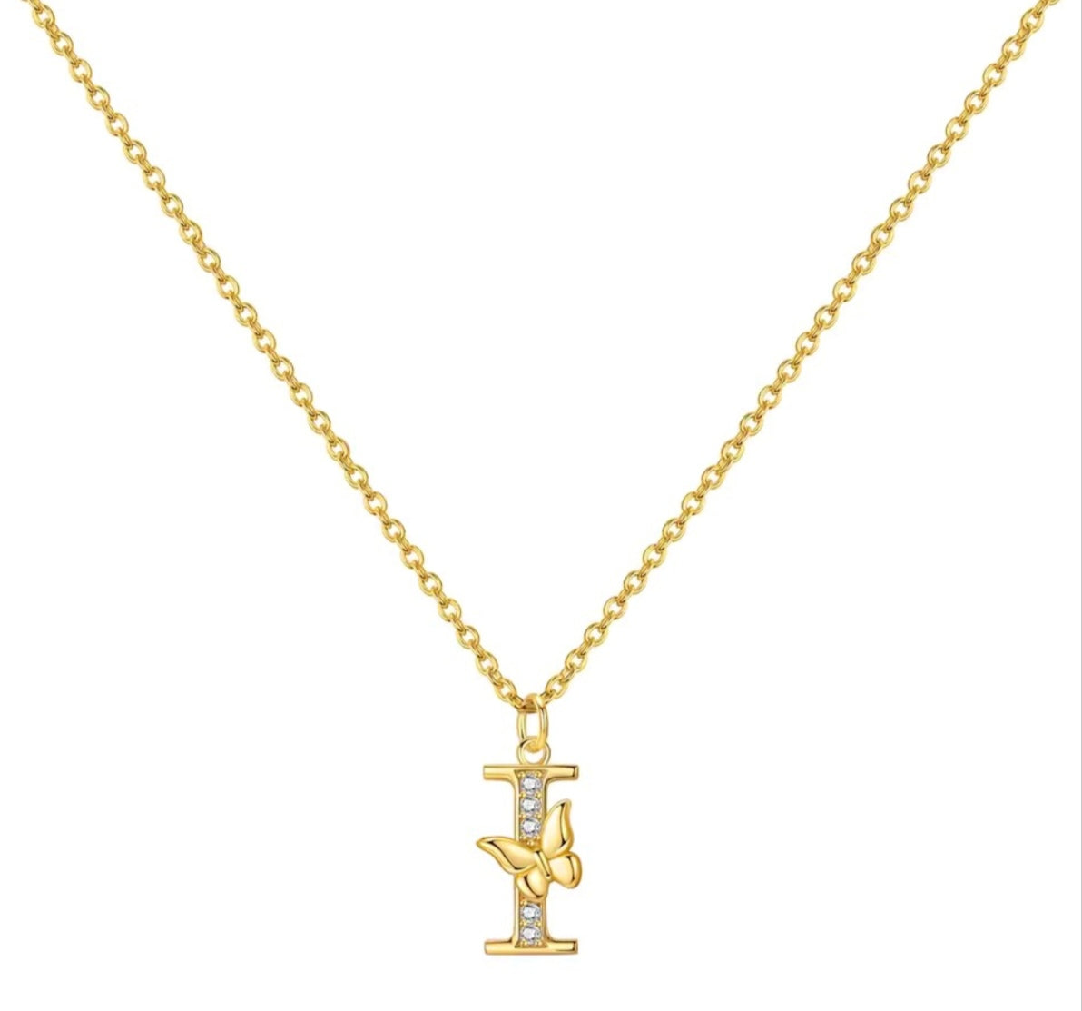 925 Sterling Silver Gold-Plated Butterfly Initial Letter Necklace