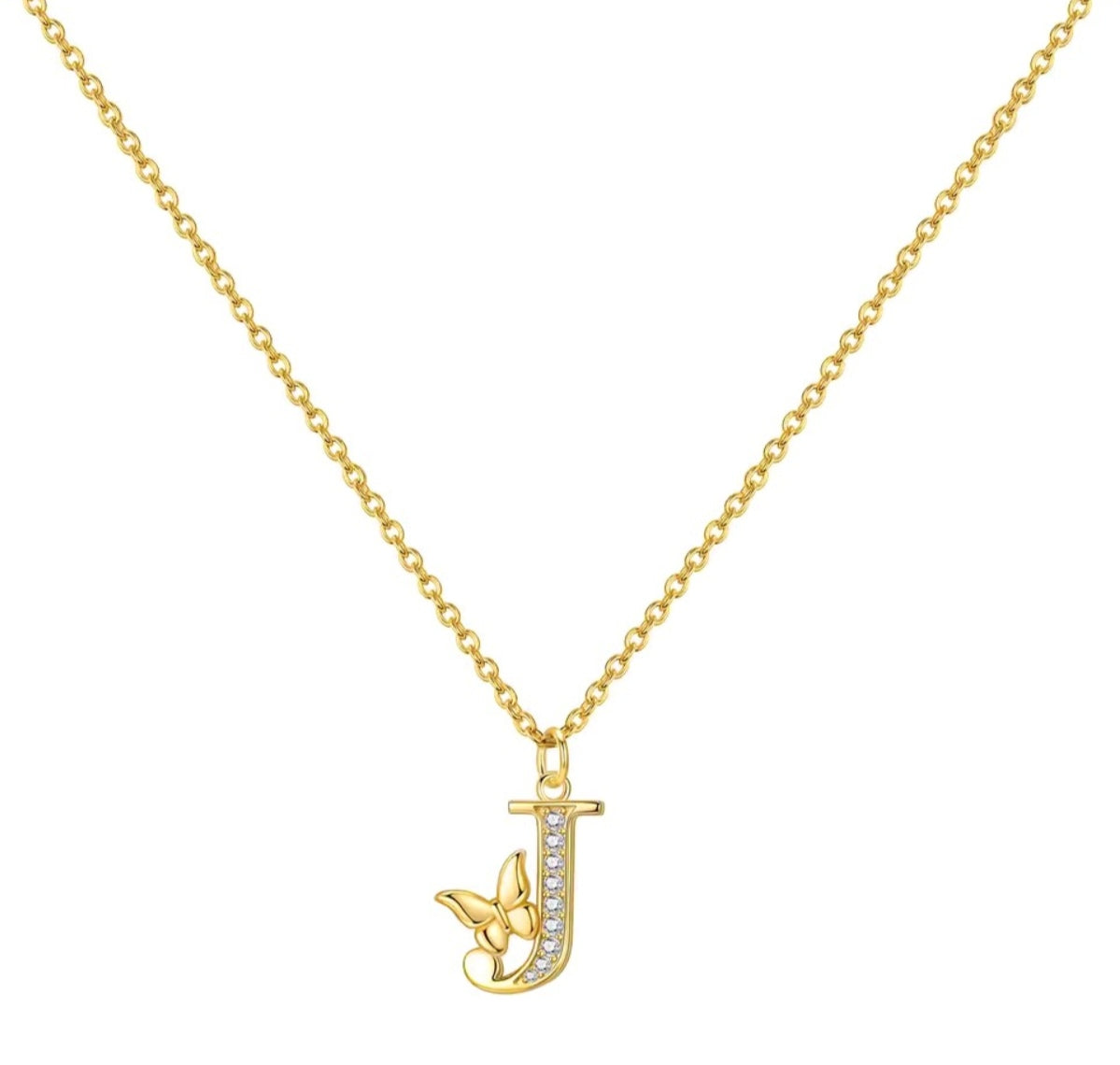 925 Sterling Silver Gold-Plated Butterfly Initial Letter Necklace