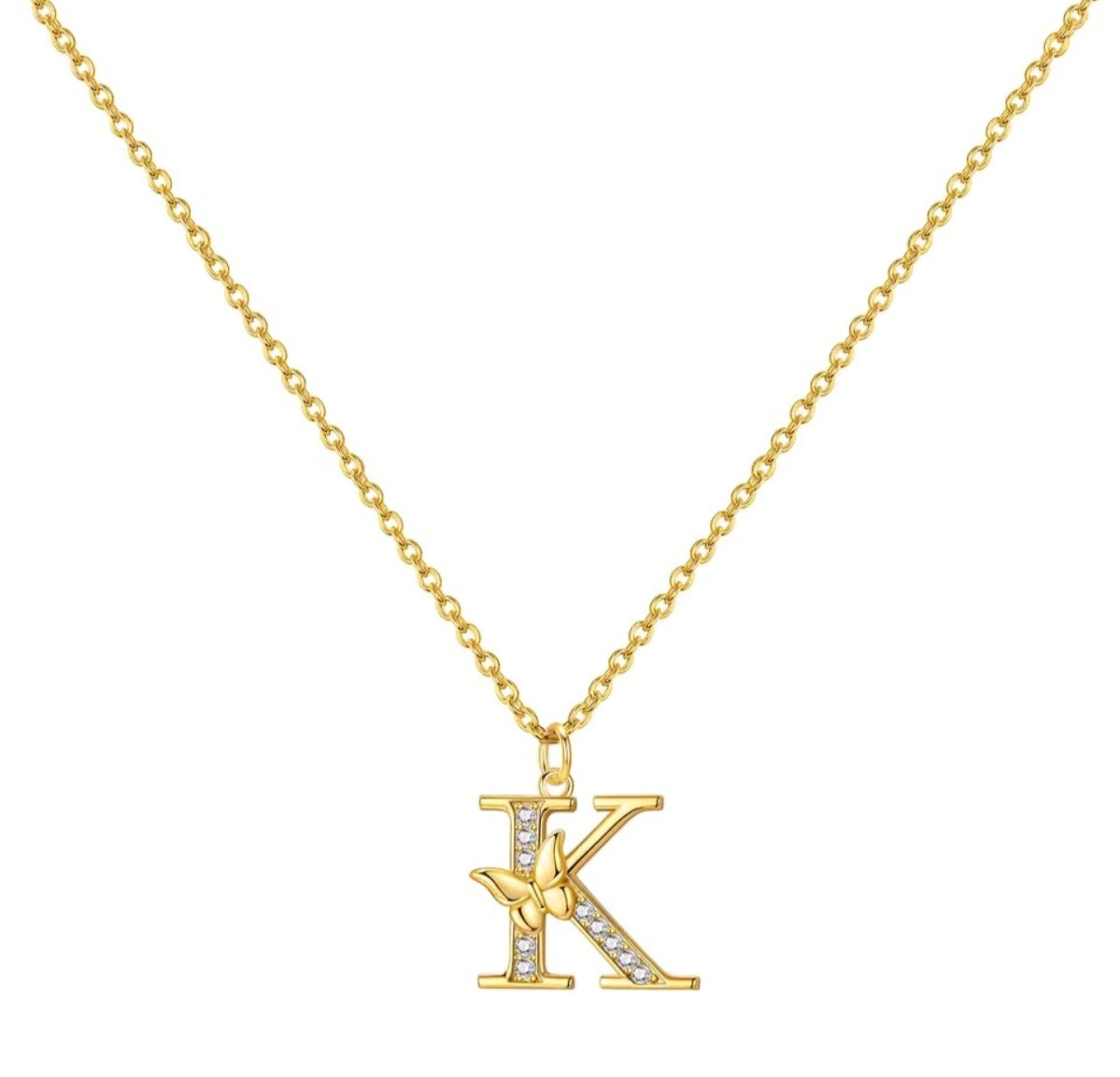 925 Sterling Silver Gold-Plated Butterfly Initial Letter Necklace