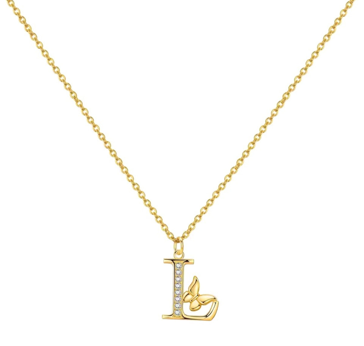 925 Sterling Silver Gold-Plated Butterfly Initial Letter Necklace