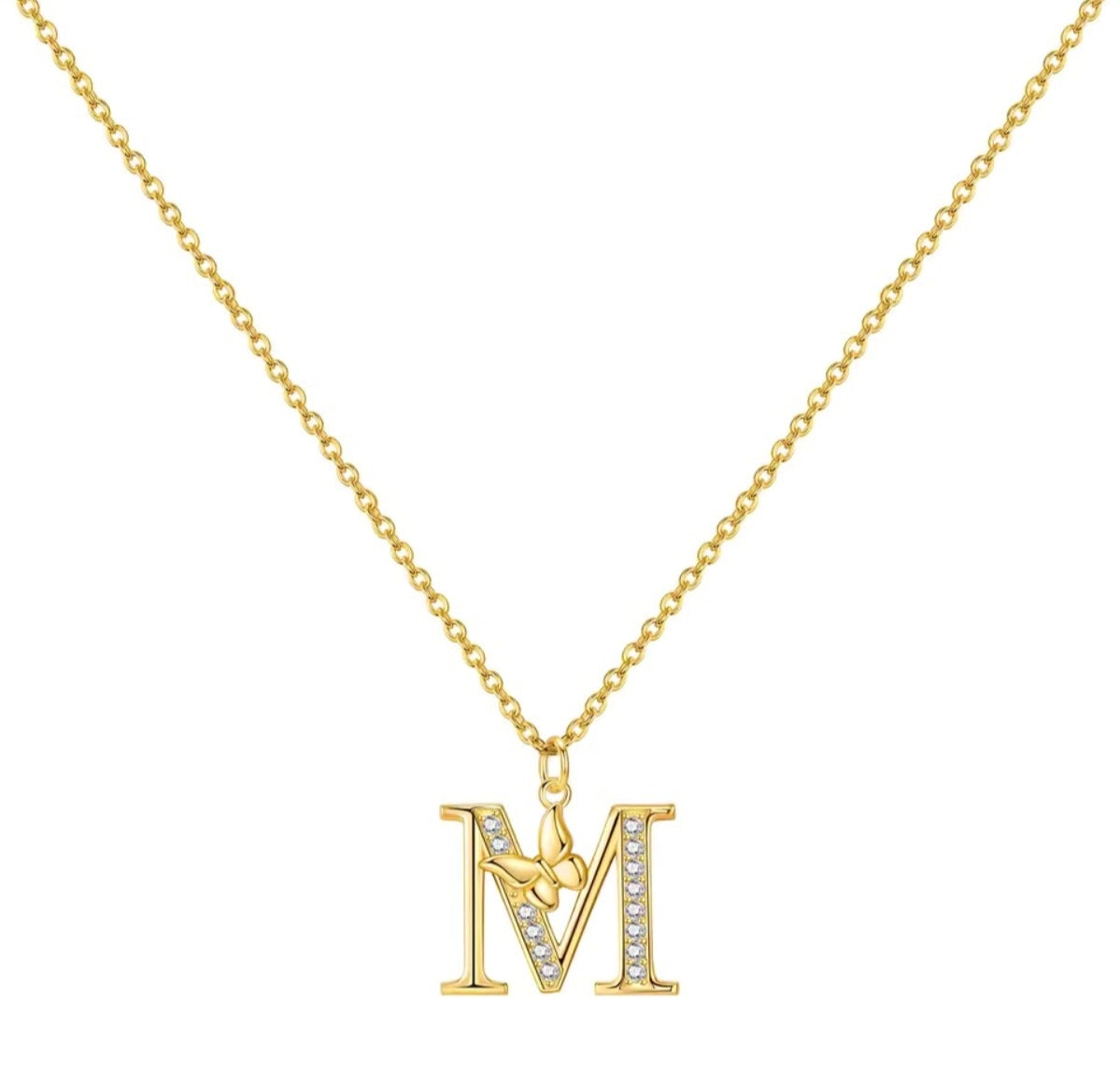 925 Sterling Silver Gold-Plated Butterfly Initial Letter Necklace
