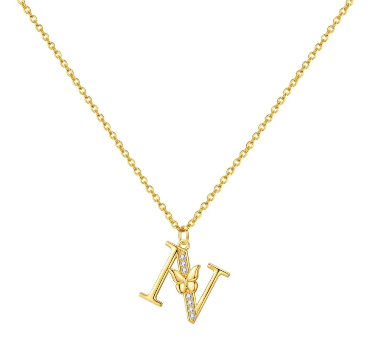 925 Sterling Silver Gold-Plated Butterfly Initial Letter Necklace