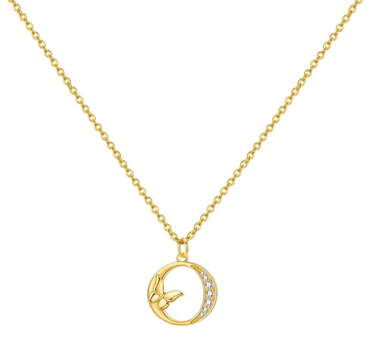 925 Sterling Silver Gold-Plated Butterfly Initial Letter Necklace