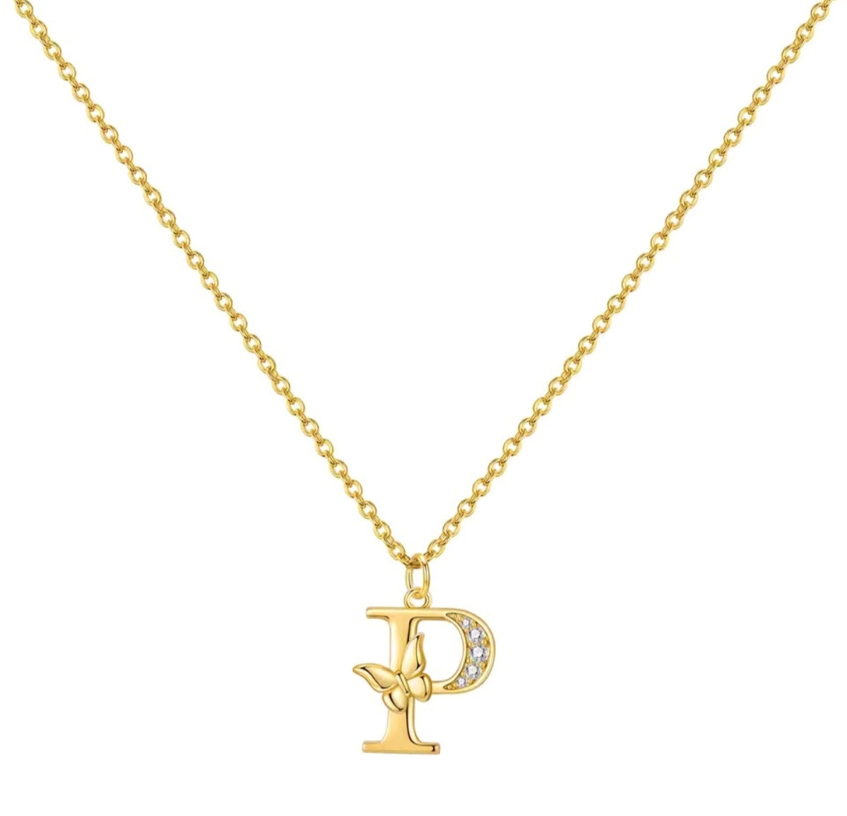 925 Sterling Silver Gold-Plated Butterfly Initial Letter Necklace