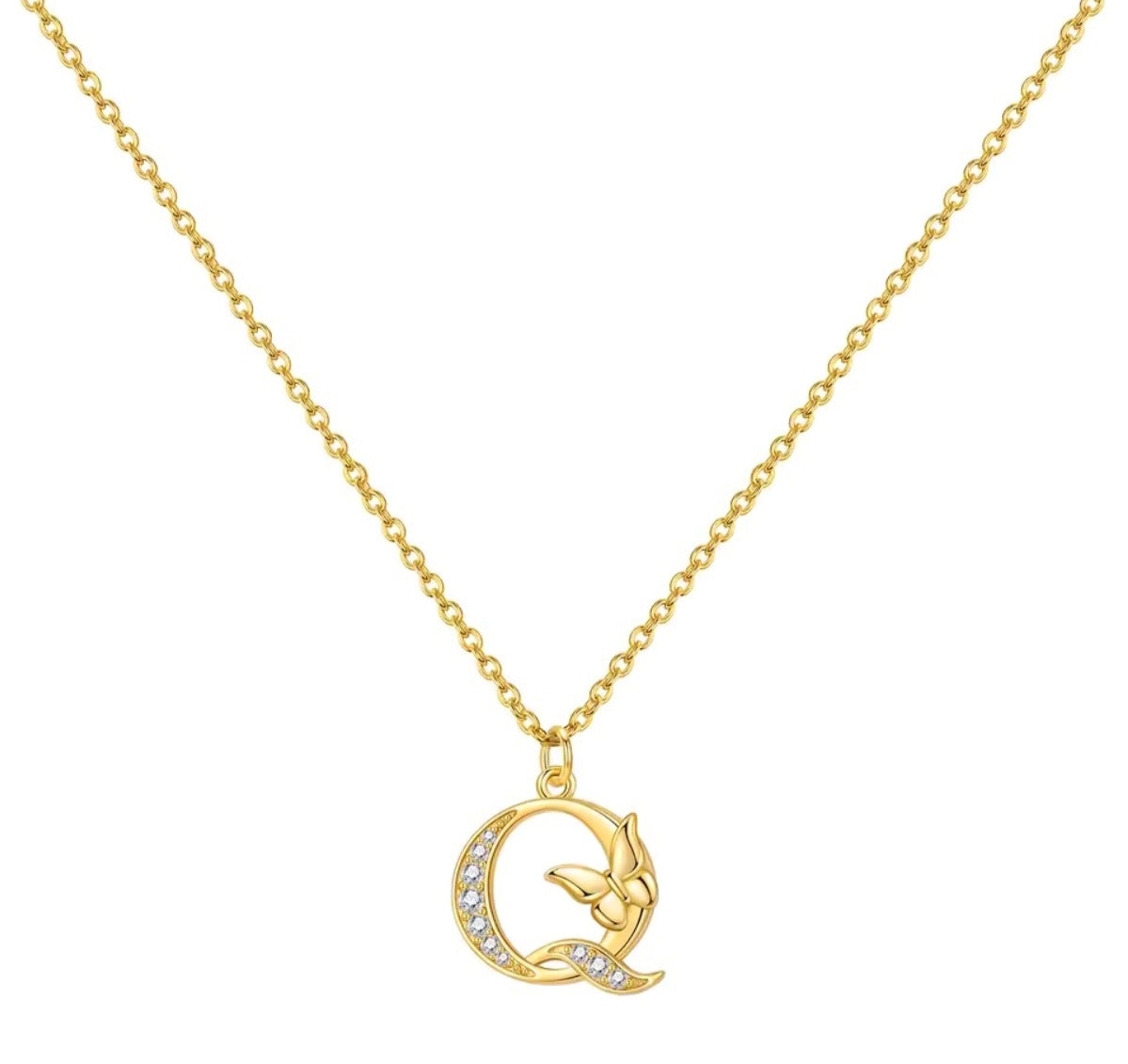 925 Sterling Silver Gold-Plated Butterfly Initial Letter Necklace