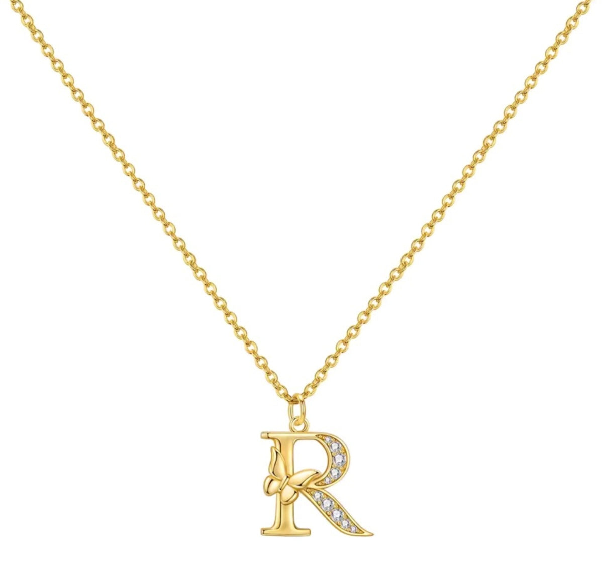 925 Sterling Silver Gold-Plated Butterfly Initial Letter Necklace