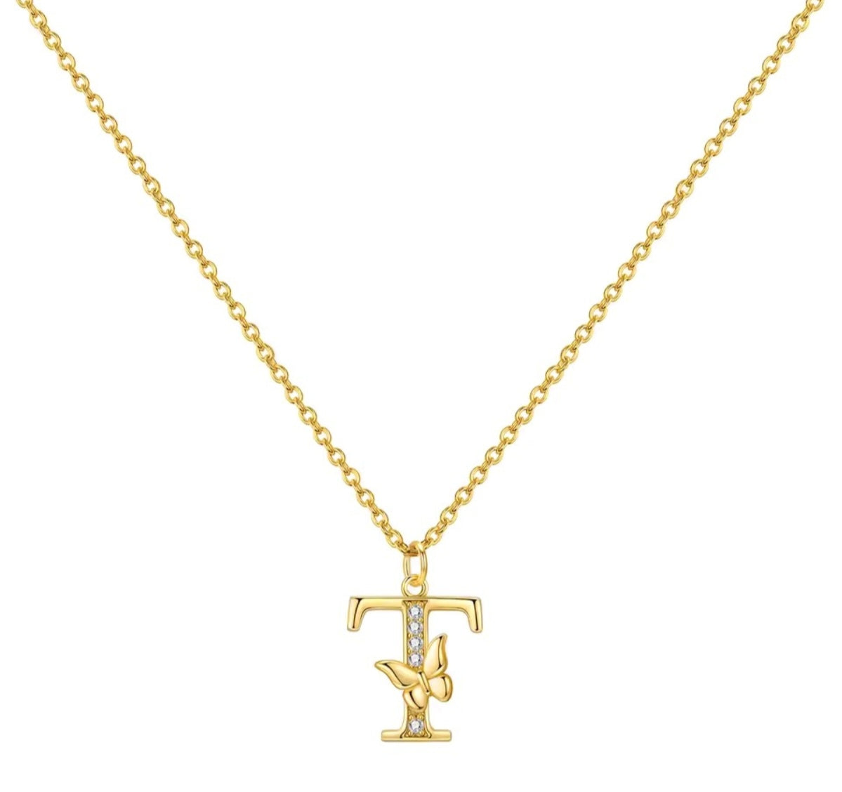 925 Sterling Silver Gold-Plated Butterfly Initial Letter Necklace