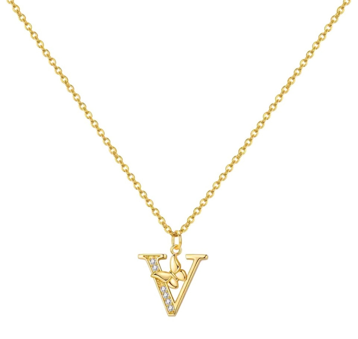 925 Sterling Silver Gold-Plated Butterfly Initial Letter Necklace