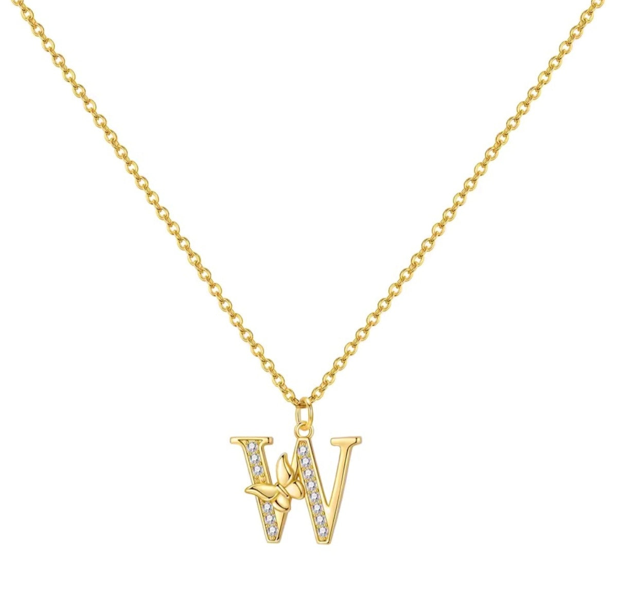 925 Sterling Silver Gold-Plated Butterfly Initial Letter Necklace