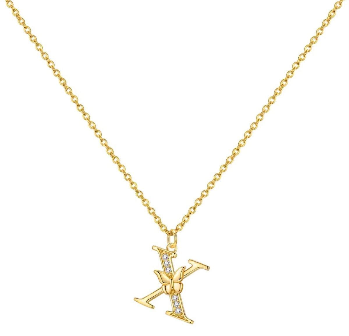 925 Sterling Silver Gold-Plated Butterfly Initial Letter Necklace