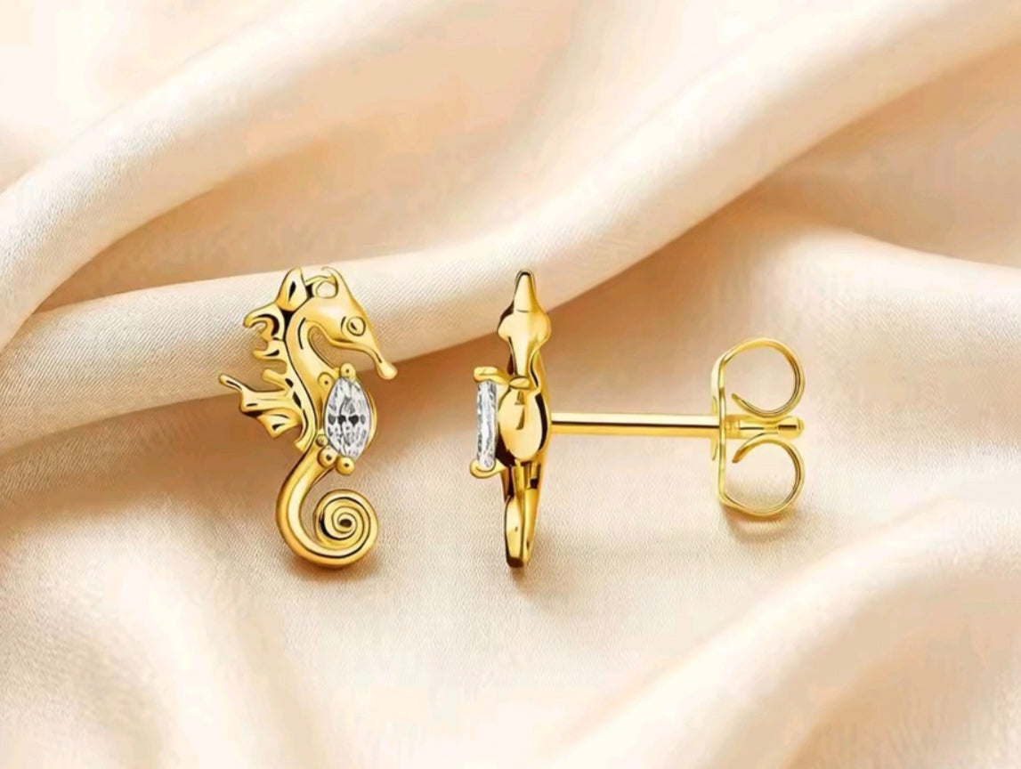 925 sterling silver seahorse stud earrings