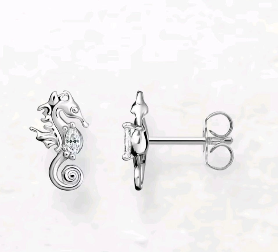 925 sterling silver seahorse stud earrings