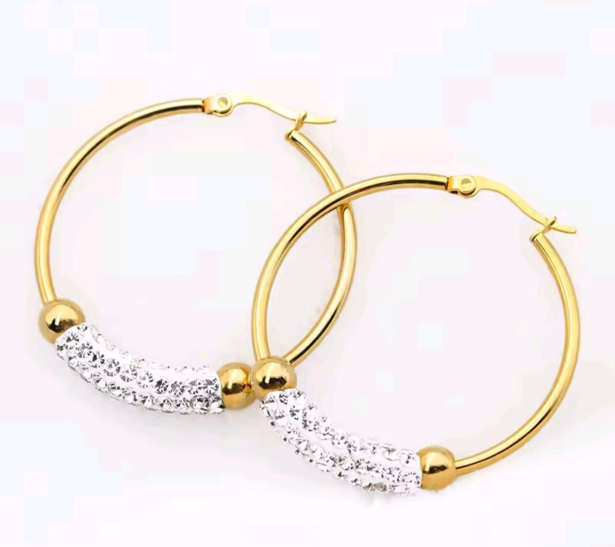 14K Gold Crystal Arc Hoop Earrings