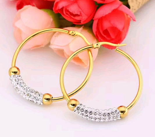 14K Gold Crystal Arc Hoop Earrings