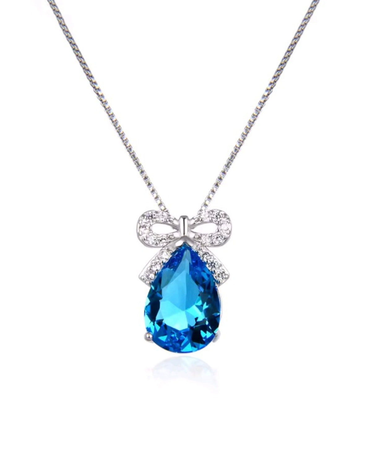 925 sterling silver blue water drop bow necklace