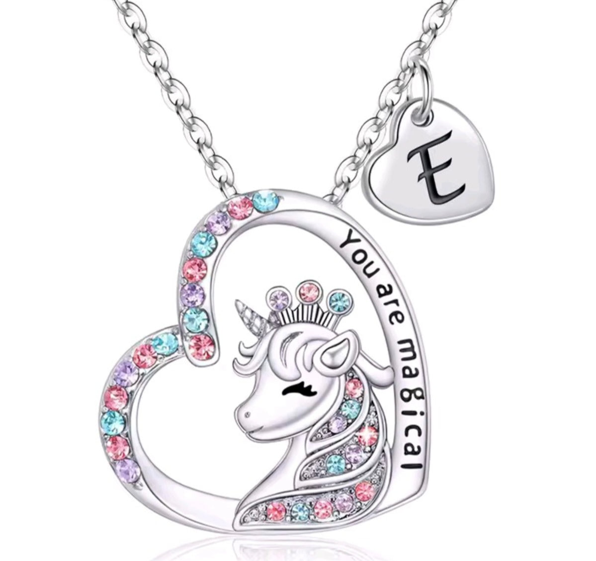 Initials letter heart unicorn necklace
