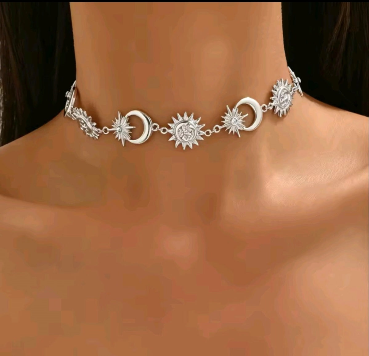 Celestial Sun & Moon Gold Choker Necklace