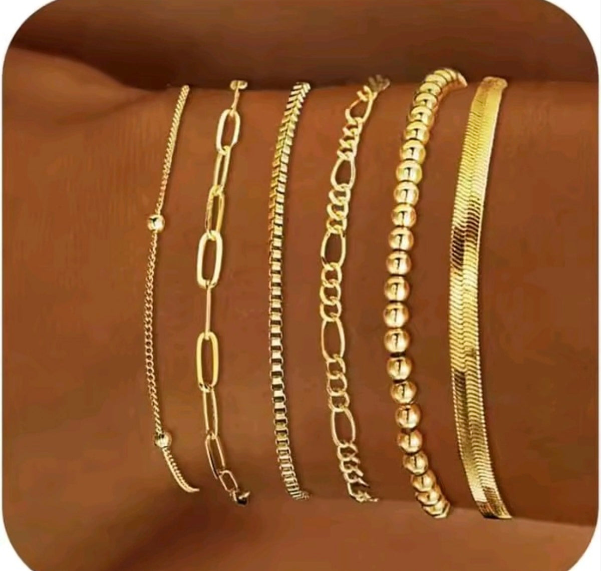 ✨ Set of 6 Stackable 14K Gold Plated Waterproof Bracelets